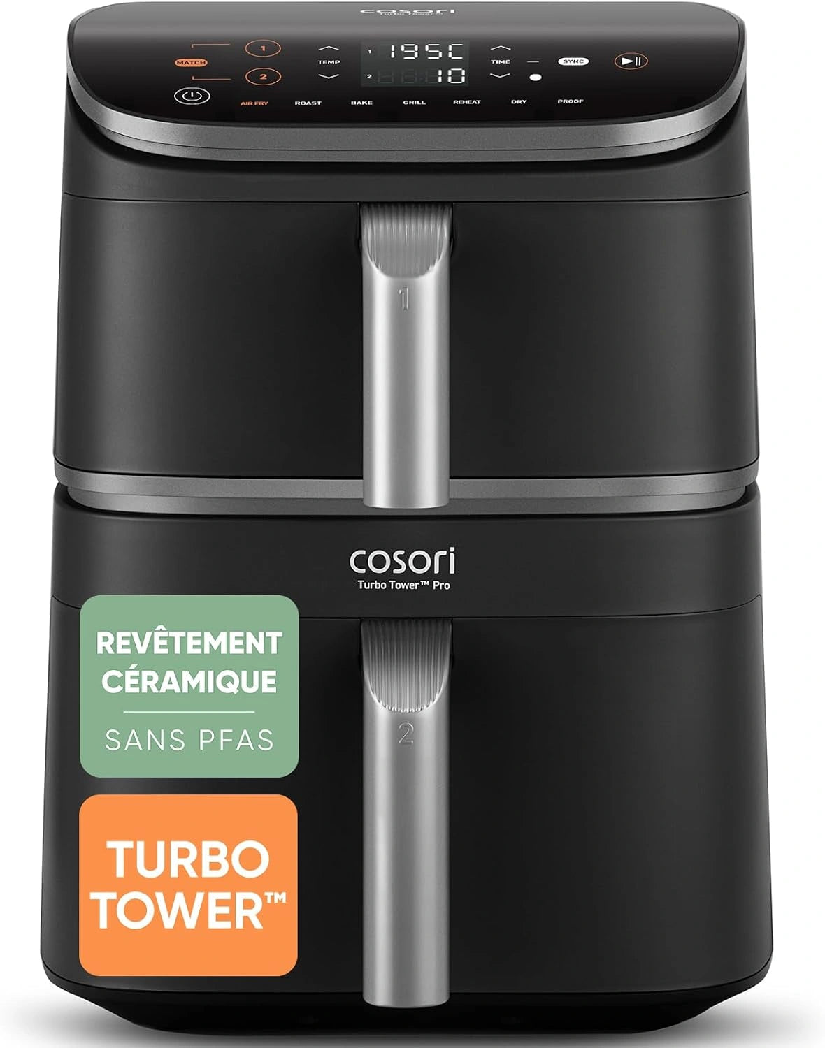 COSORI Friteuse ¨¤ Air 10,8L, Technologie C¨¦ramique, Cuisson ¨¦conomique ¨¤ 68%, 3 Niveaux & 7 Fonctions, Plus de 300 Recettes Incluses