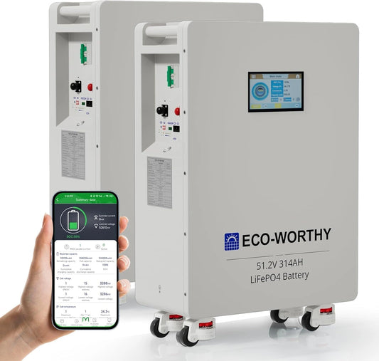 ECO-WORTHY Batterie Lithium 48V 314Ah, Stockage ¨¦nergie 32,2 kWh avec BMS 200A et Connectivit¨¦ Bluetooth/WLAN