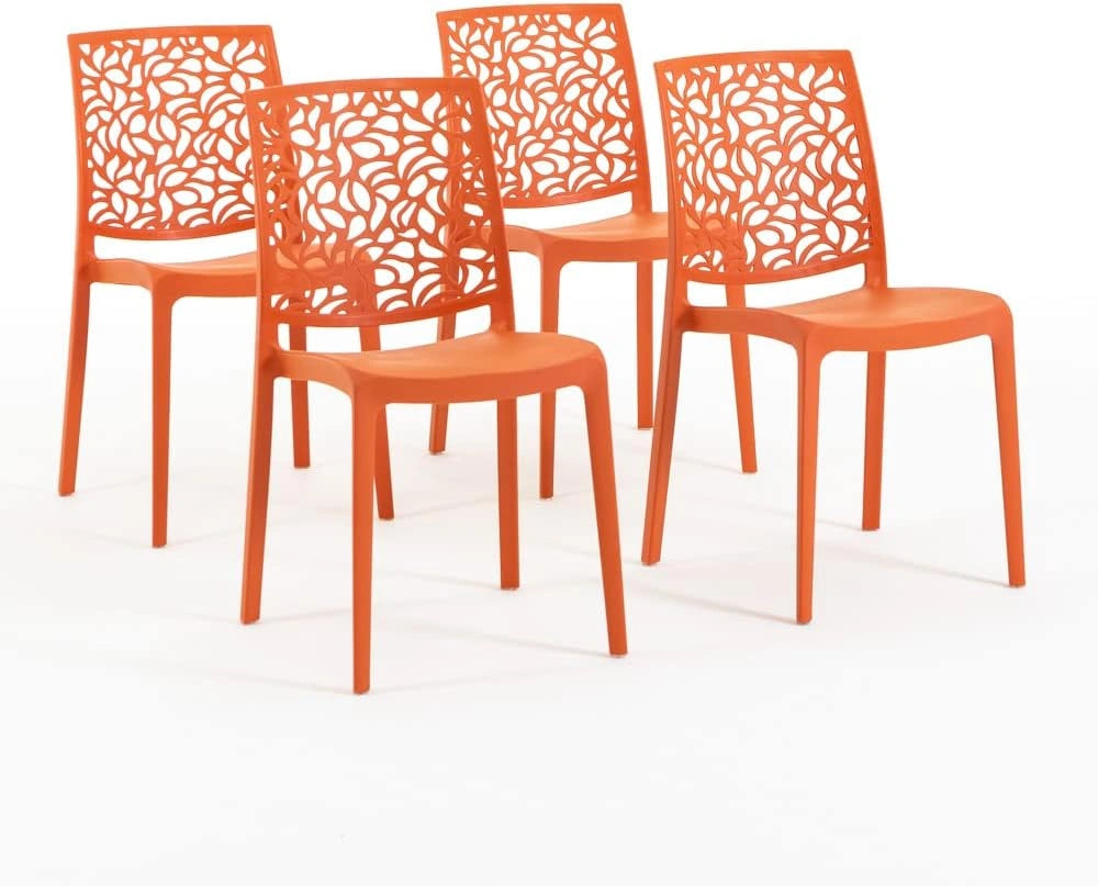 Chaises en r¨¦sine de verre renforc¨¦e, empilables, pour int¨¦rieur et ext¨¦rieur, lot de 4, couleur orange papaye