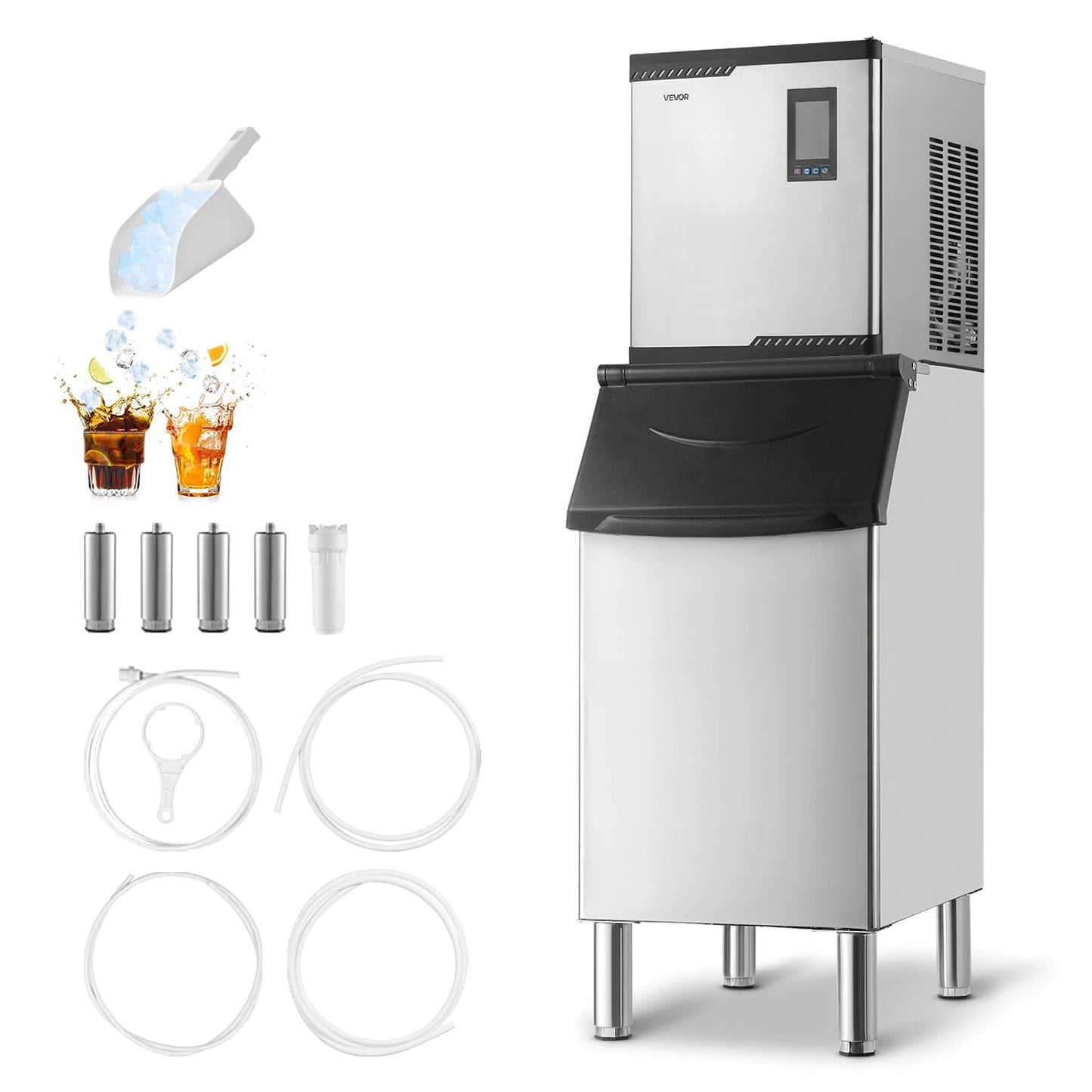 Machine ¨¤ Gla?ons Commerciale VEVOR 136 kg/24h avec Autonettoyage et ¨¦cran Tactile, Convient pour Bars, Restaurants, H?tels