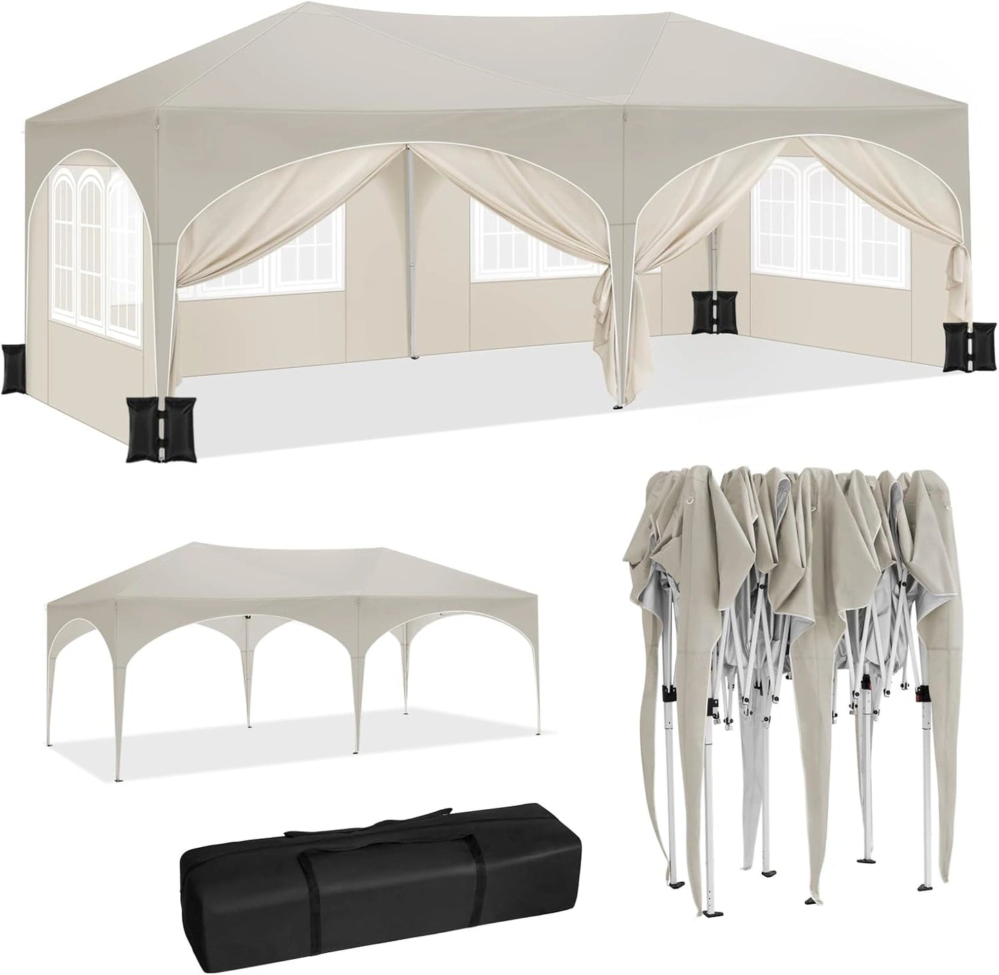 Pergola de Jardin WOLTU 3x6m, Tonnelle Pliante avec Parois Lat¨¦rales et Sacs de Sable, R¨¦sistante ¨¤ l'Eau et UV, Hauteur Ajustable, Sac de Transport Inclus