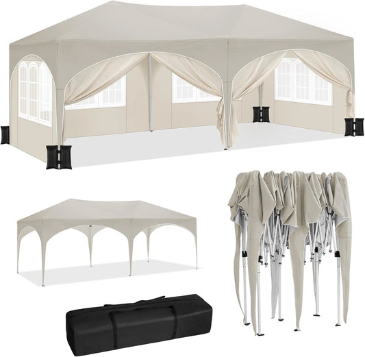 Pergola de Jardin WOLTU 3x6m, Tonnelle Pliante avec Parois Lat¨¦rales et Sacs de Sable, R¨¦sistante ¨¤ l'Eau et UV, Hauteur Ajustable, Sac de Transport Inclus