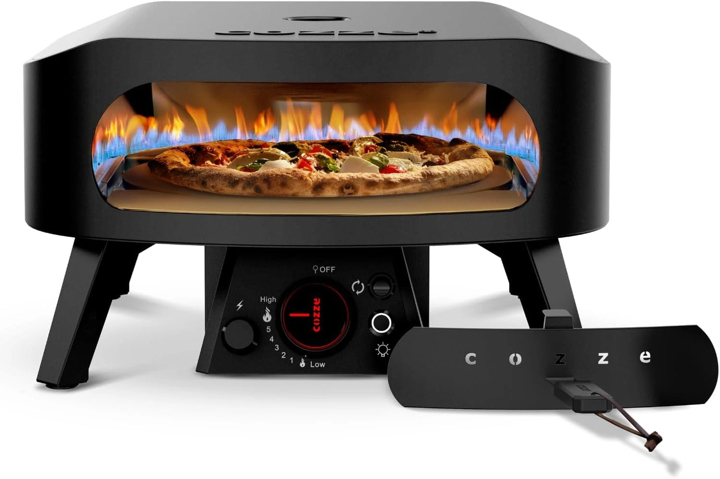 Cozze? Four ¨¤ Pizza ¨¤ Gaz Rotatif Noir 13" - Pierre 34,5 cm - 600¡ãC - Pr¨ºt en 2 Minutes