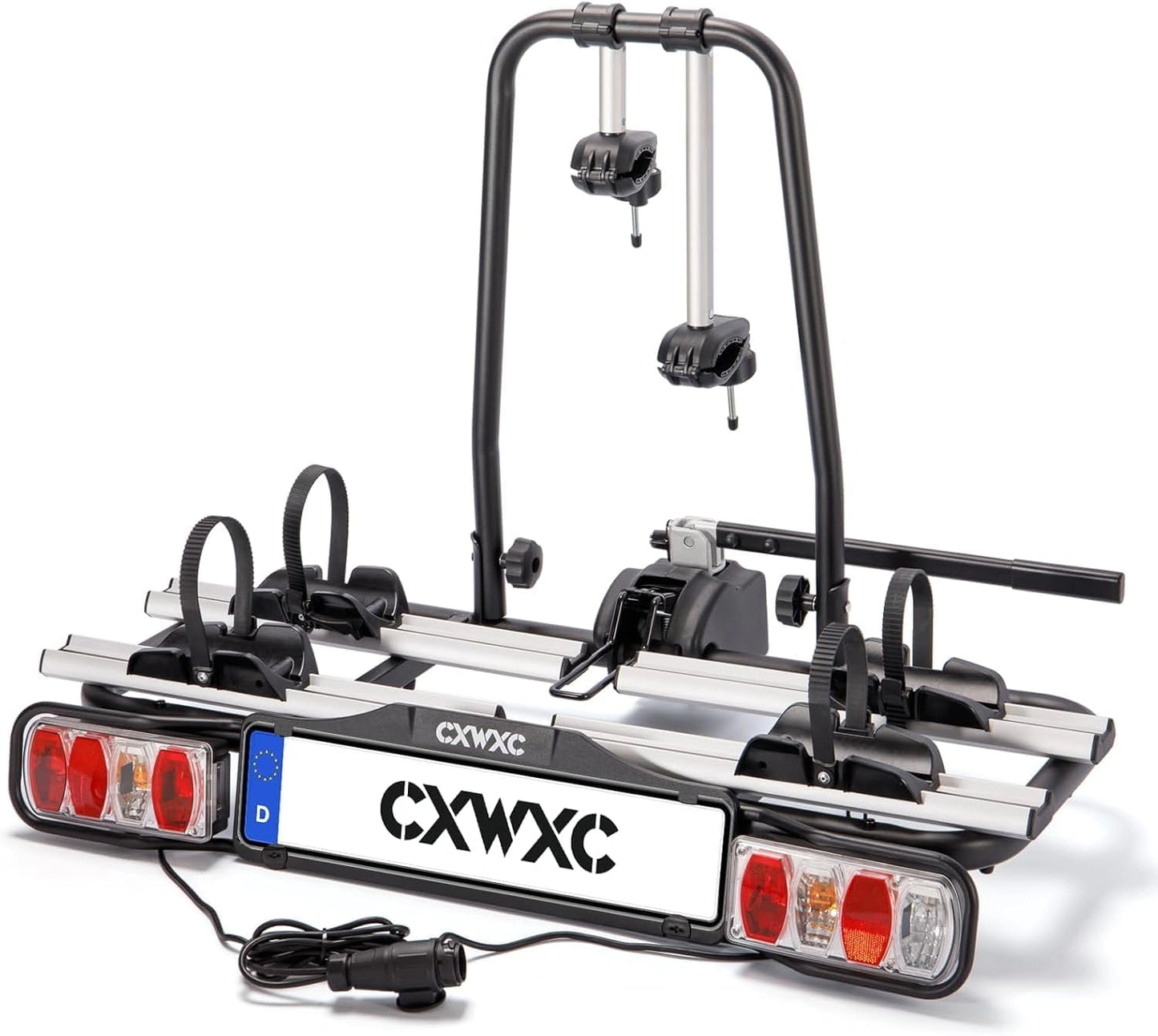 Support v¨¦lo ¨¦lectrique pour attelage de remorque, capacit¨¦ 60 kg, pour 2 v¨¦los avec feux arri¨¨re (noir)