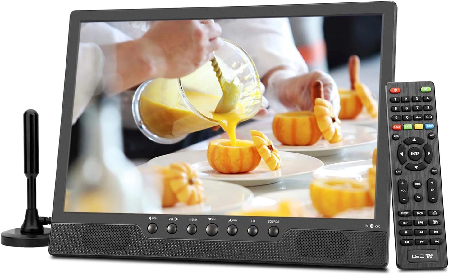 T¨¦l¨¦viseur Portable Num¨¦rique 14 Pouces DVB-T2 avec Batterie, USB, Casque et HDMI