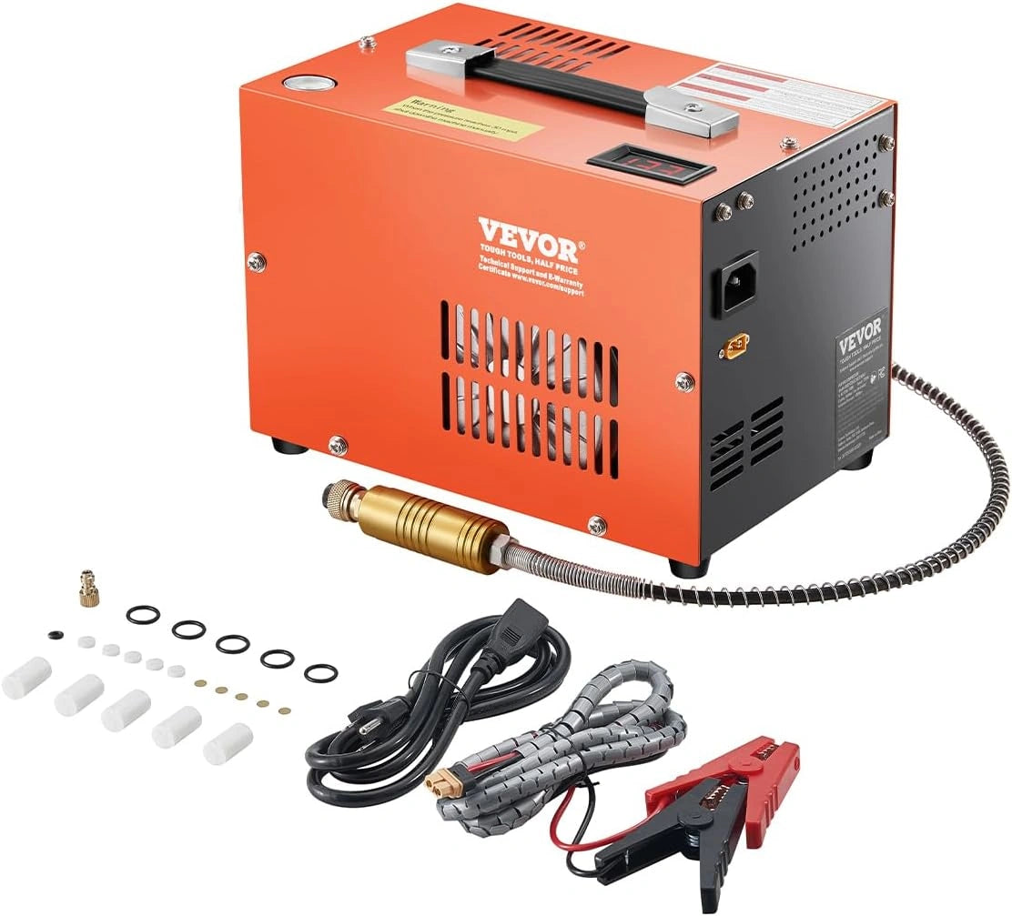 Compresseur d'air PCP portable VEVOR 250W, 30 MPa, avec convertisseur int¨¦gr¨¦ et ventilateur de refroidissement, arr¨ºt manuel, pompe sans huile pour pistolet ¨¤ air et r¨¦servoir paintball