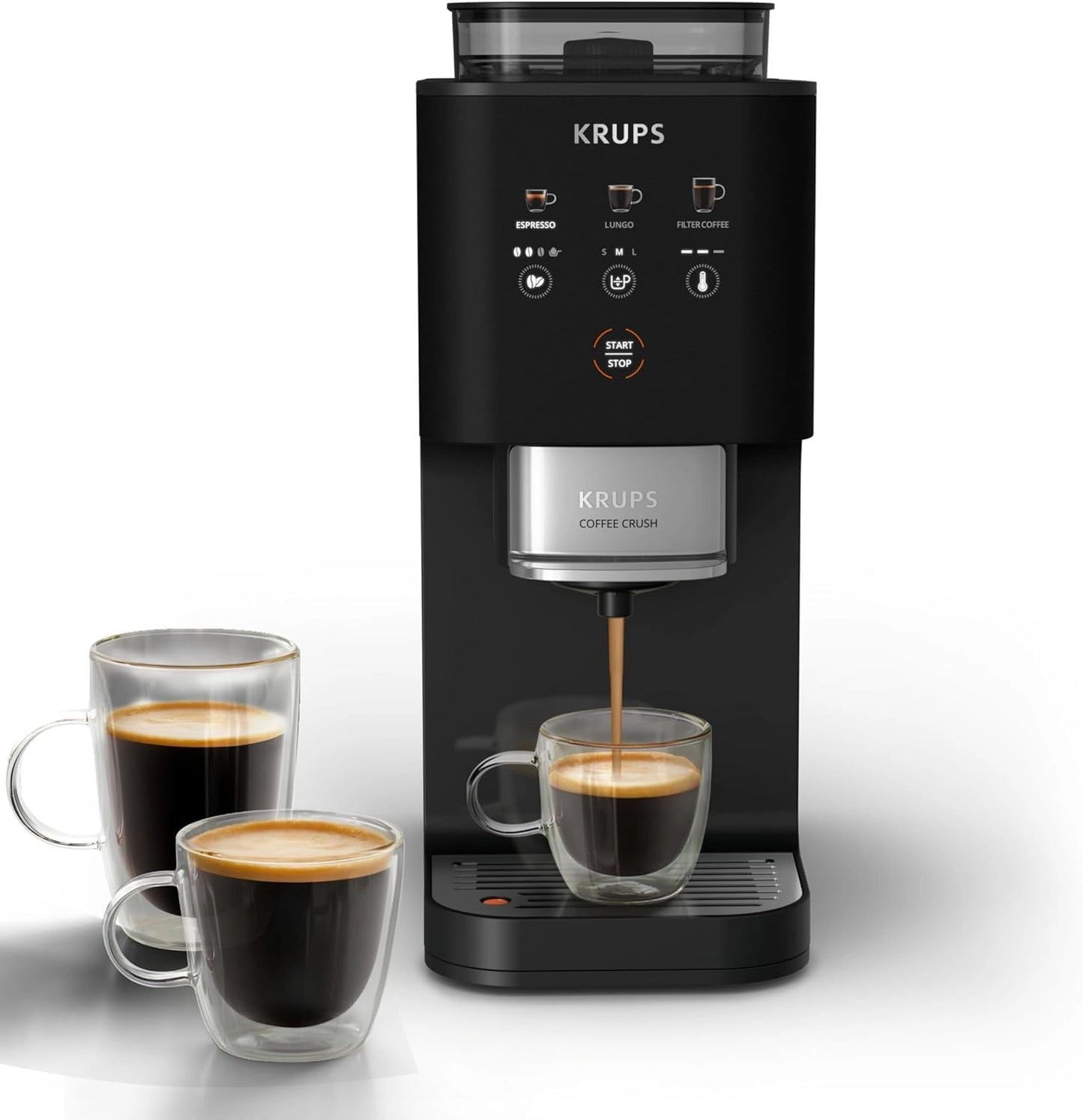 KRUPS Machine ¨¤ Caf¨¦ ¨¤ Grains, Ultra Compacte, Nettoyage Facile, Noire