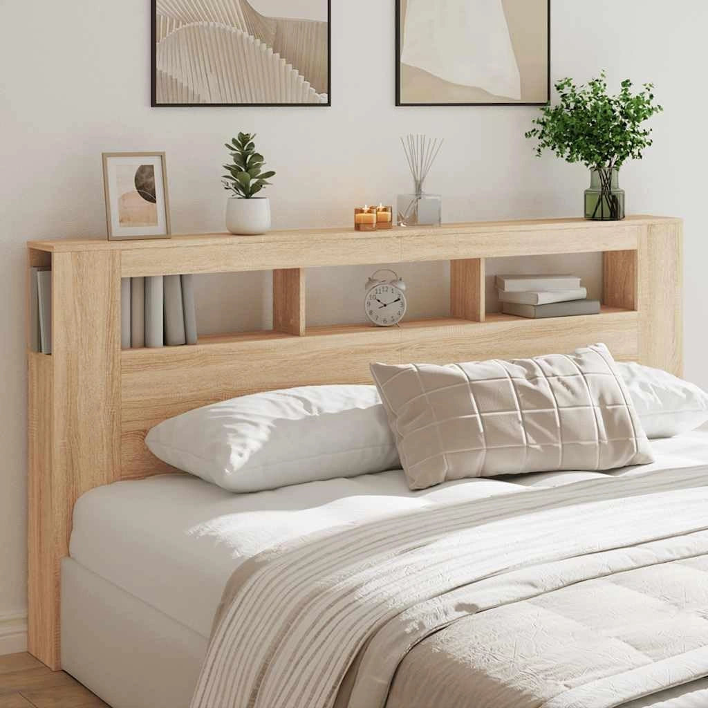 T¨ºte de lit LED ch¨ºne Sonoma 200x18,5x103,5 cm en bois manufactur¨¦