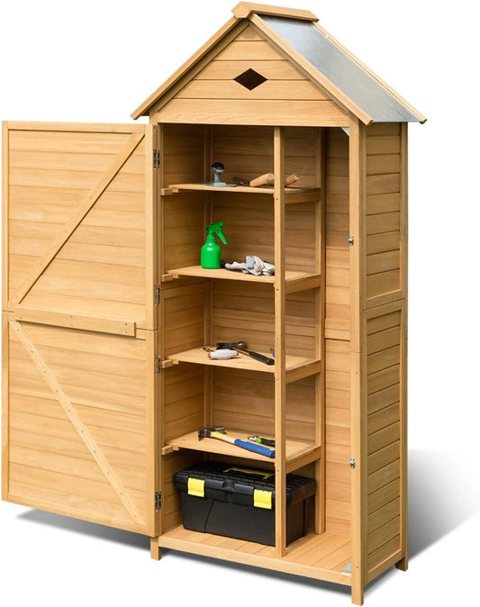 COSTWAY Armoire de Rangement Ext¨¦rieure en Bois avec Toit Inclin¨¦, 4 ¨¦tag¨¨res et Ventilation