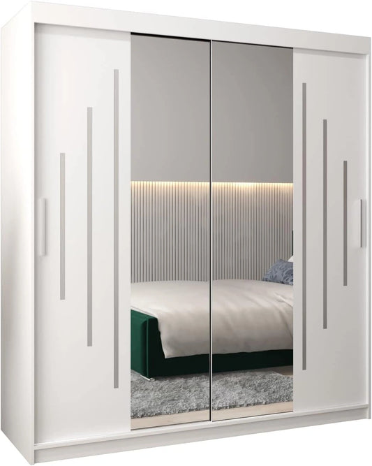 Armoire Moderne ¨¤ Portes Coulissantes avec Miroir - 180x200x62 cm - Blanc Mat