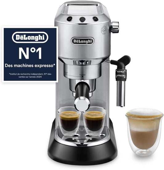 De'Longhi Dedica Style EC685.M, Machine ¨¤ Espresso Compacte, 15 cm, R¨¦servoir 1L, M¨¦tal, Buse vapeur pour mousse, Compatible E.S.E.