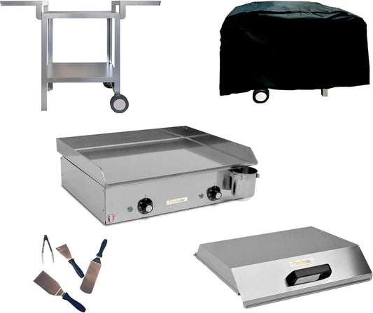 Plancha ¨¦lectrique NEO E530 avec Chariot et Accessoires - Acier Inoxydable - 2400W - Thermostat Ajustable - Pour 8 Personnes - Fabriqu¨¦ en France