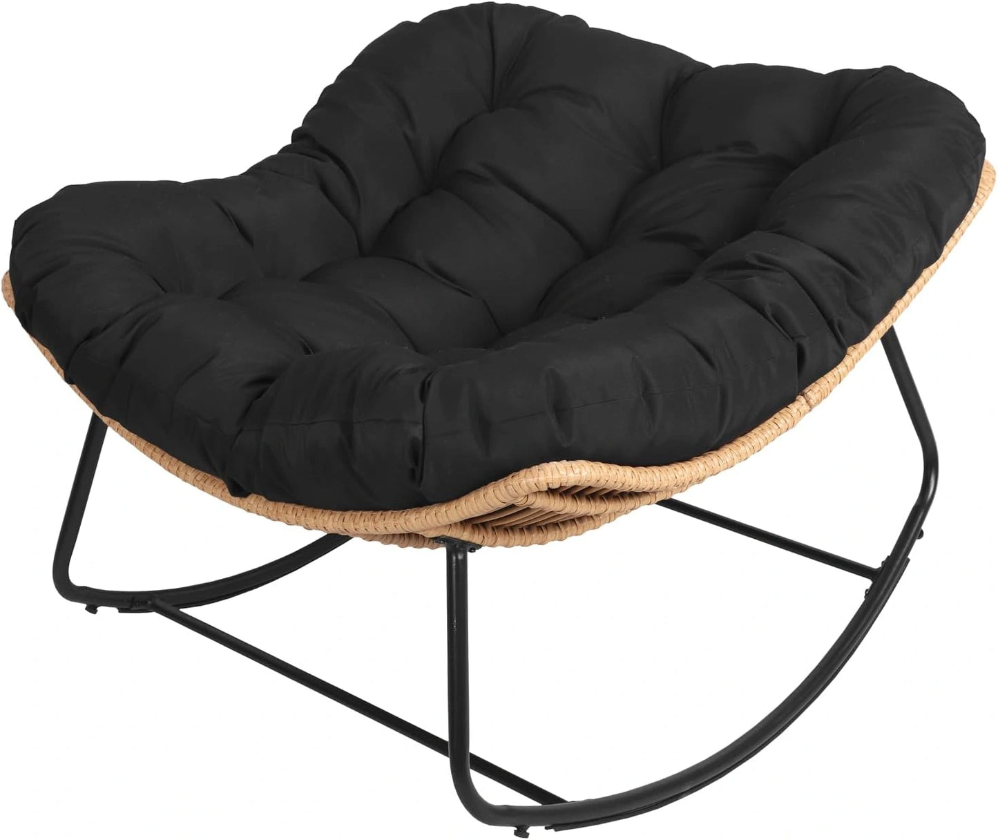 Fauteuil ¨¤ Bascule en Rotin Synth¨¦tique Noir pour Jardin Ext¨¦rieur - Confort et ¨¦l¨¦gance Imperm¨¦able