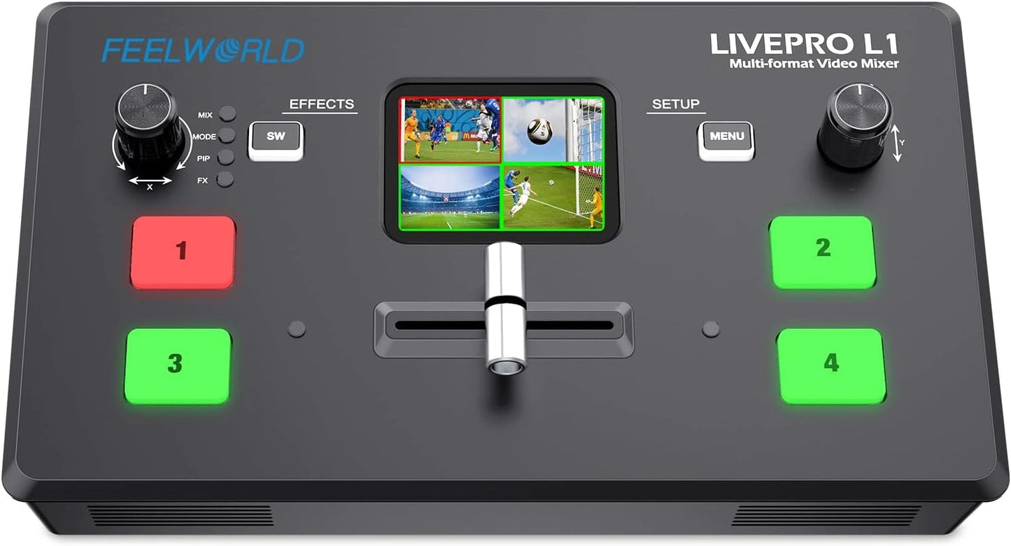 FEELWORLD LIVEPRO L1 V1 M¨¦langeur Vid¨¦o Multicam¨¦ra avec ¨¦cran LCD 5,1 cm, 4 Entr¨¦es HDMI, Sortie USB 3.0 pour Diffusion en Direct