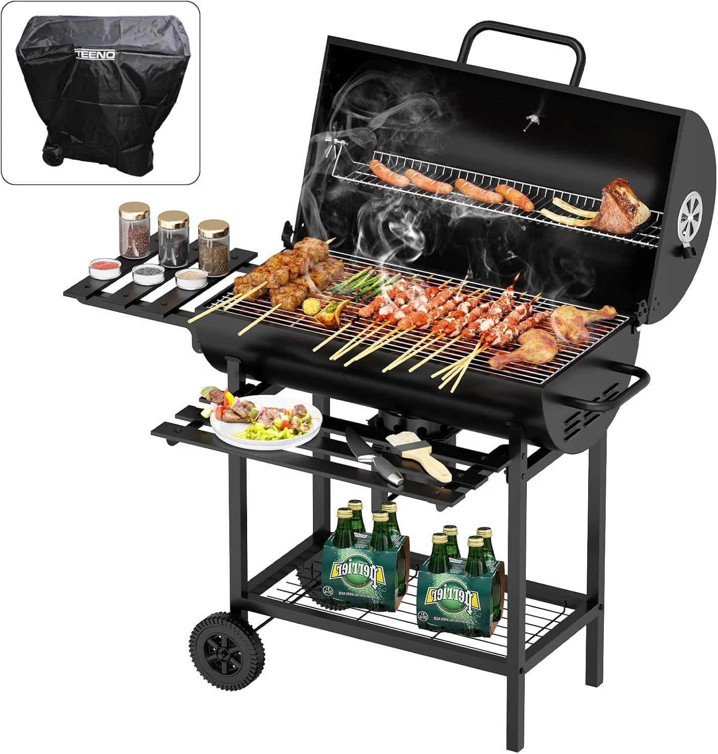 Barbecue ¨¤ Charbon XXL avec Thermom¨¨tre, Tiroir ¨¤ Cendres et Gants Anti-Chaleur