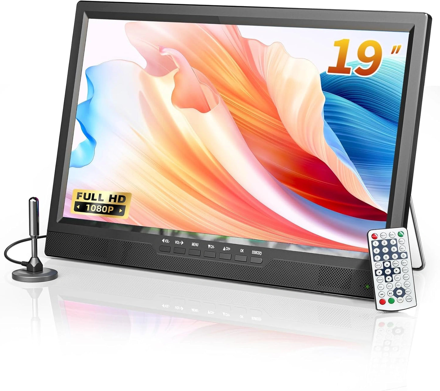 T¨¦l¨¦vision portable 19'' Full HD avec batterie, compatible DVB-T2, HDMI, USB - Id¨¦ale pour camping-car