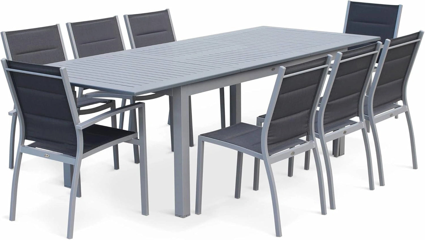 Table Extensible de Jardin Aluminium avec 8 Chaises, Gris - Mod¨¨le Chicago