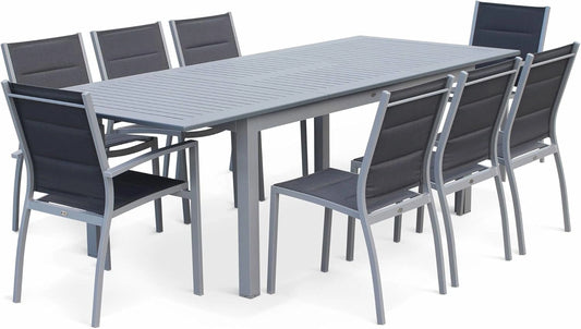 Table Extensible de Jardin Aluminium avec 8 Chaises, Gris - Mod¨¨le Chicago