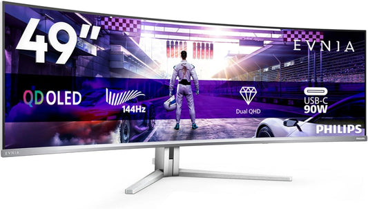 ¨¦cran Gaming Incurv¨¦ 49'' Philips OLED DQHD, 144Hz, 0,03ms, HDR400, Ambiglow, Blanc