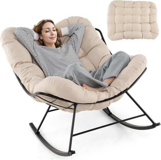 Fauteuil ¨¤ Bascule Papasan Int¨¦rieur Ext¨¦rieur avec Coussin Beige 205KG
