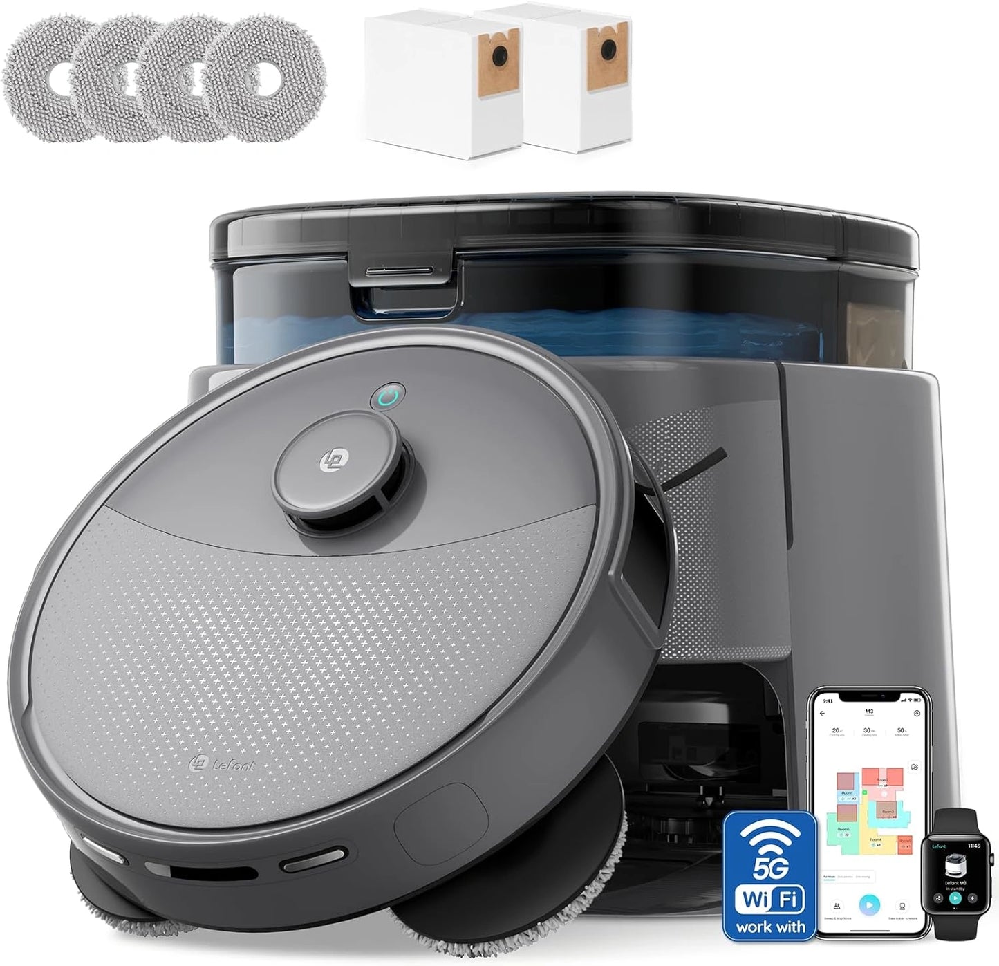 Aspirateur Robot Lefant M3 Max, Puissance 20 000 Pa, Station Multifonction, Serpilli¨¨re Rotative Double, Navigation Avanc¨¦e, Autonomie 220 min