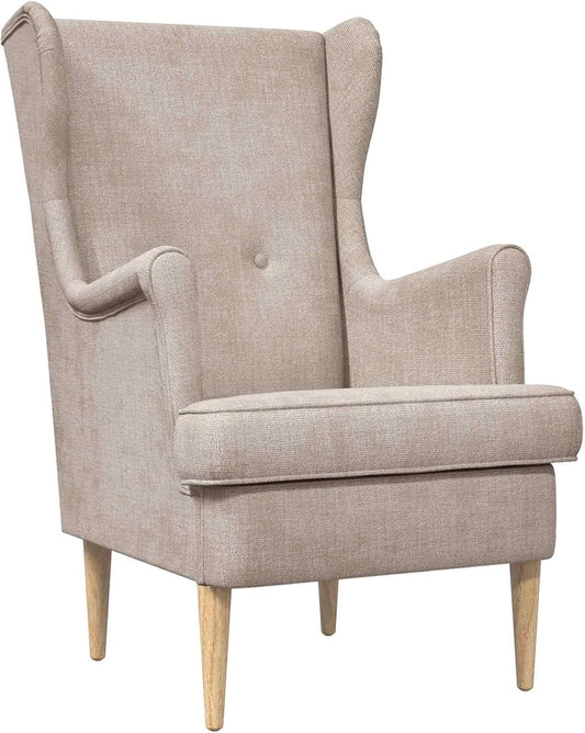 Chaise ARES Beige en Tissu avec Coussin Amovible, Cadre en Bois Massif d'H¨¦v¨¦a, Style Scandinave Moderne pour Salon et Bureau