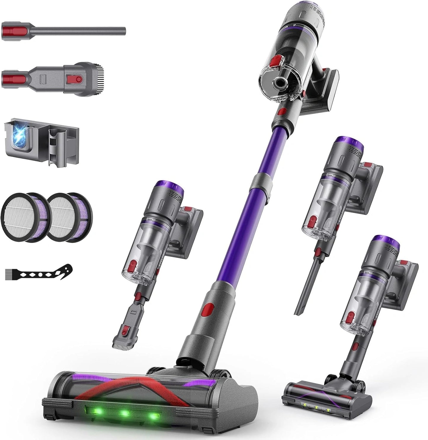 Aspirateur Balai Sans Fil 600W 58KPa, Autonomie 75min, ¨¦cran LED, Brosse Anti-Emm¨ºlement