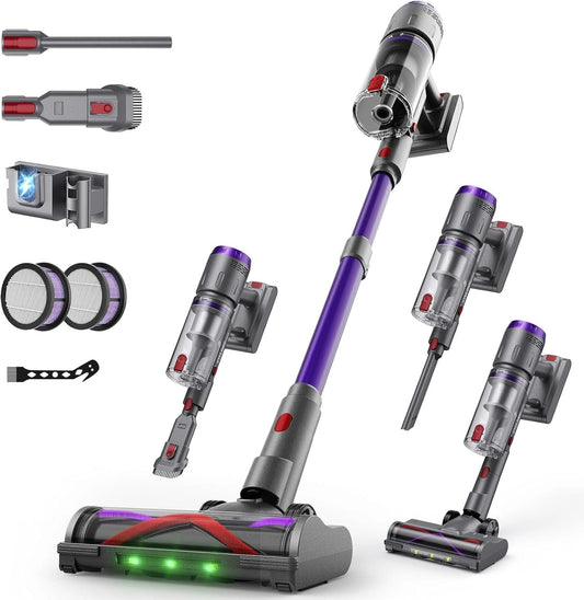 Aspirateur Balai Sans Fil 600W 58KPa, Autonomie 75min, ¨¦cran LED, Brosse Anti-Emm¨ºlement