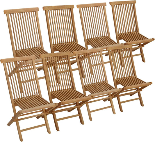 Ensemble de 8 chaises de jardin pliantes en teck Lombok - Happy Garden