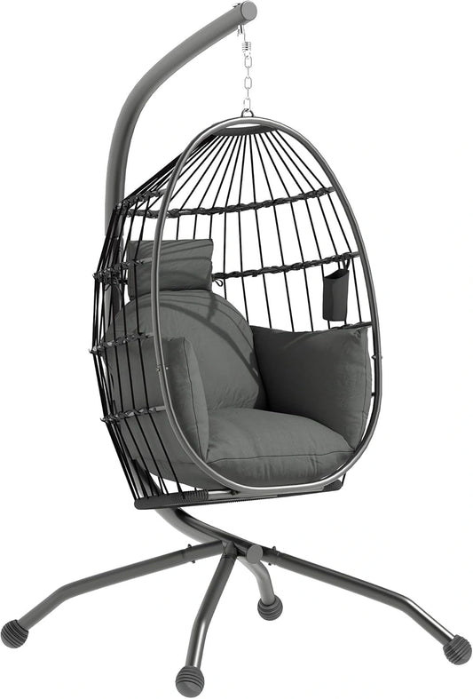 Chaise Suspendue avec Coussin et Porte-gobelet pour Int¨¦rieur et Ext¨¦rieur, Gris Fonc¨¦
