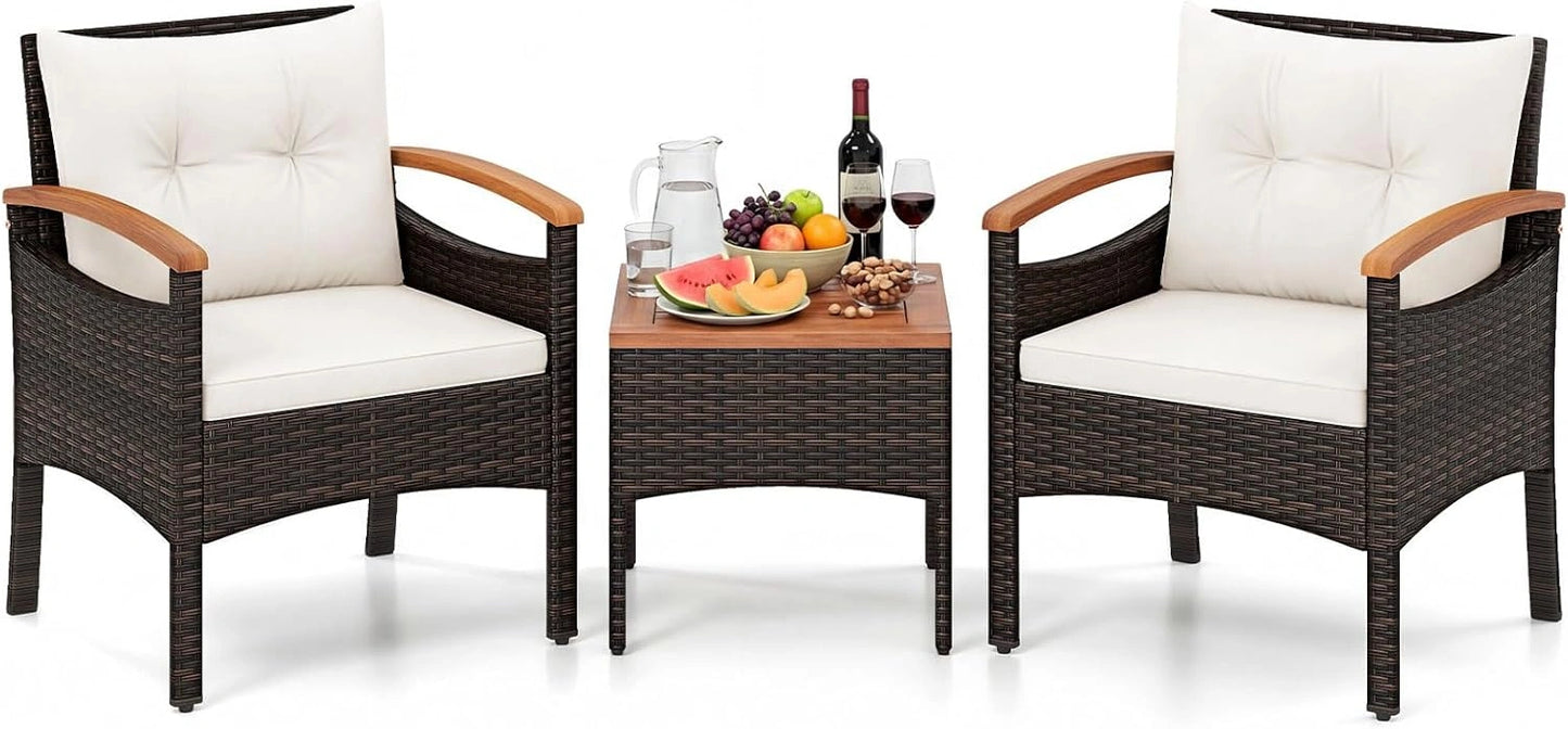 Ensemble de Mobilier de Jardin 3 Pi¨¨ces en Rotin avec Coussins Amovibles