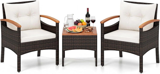 Ensemble de Mobilier de Jardin 3 Pi¨¨ces en Rotin avec Coussins Amovibles