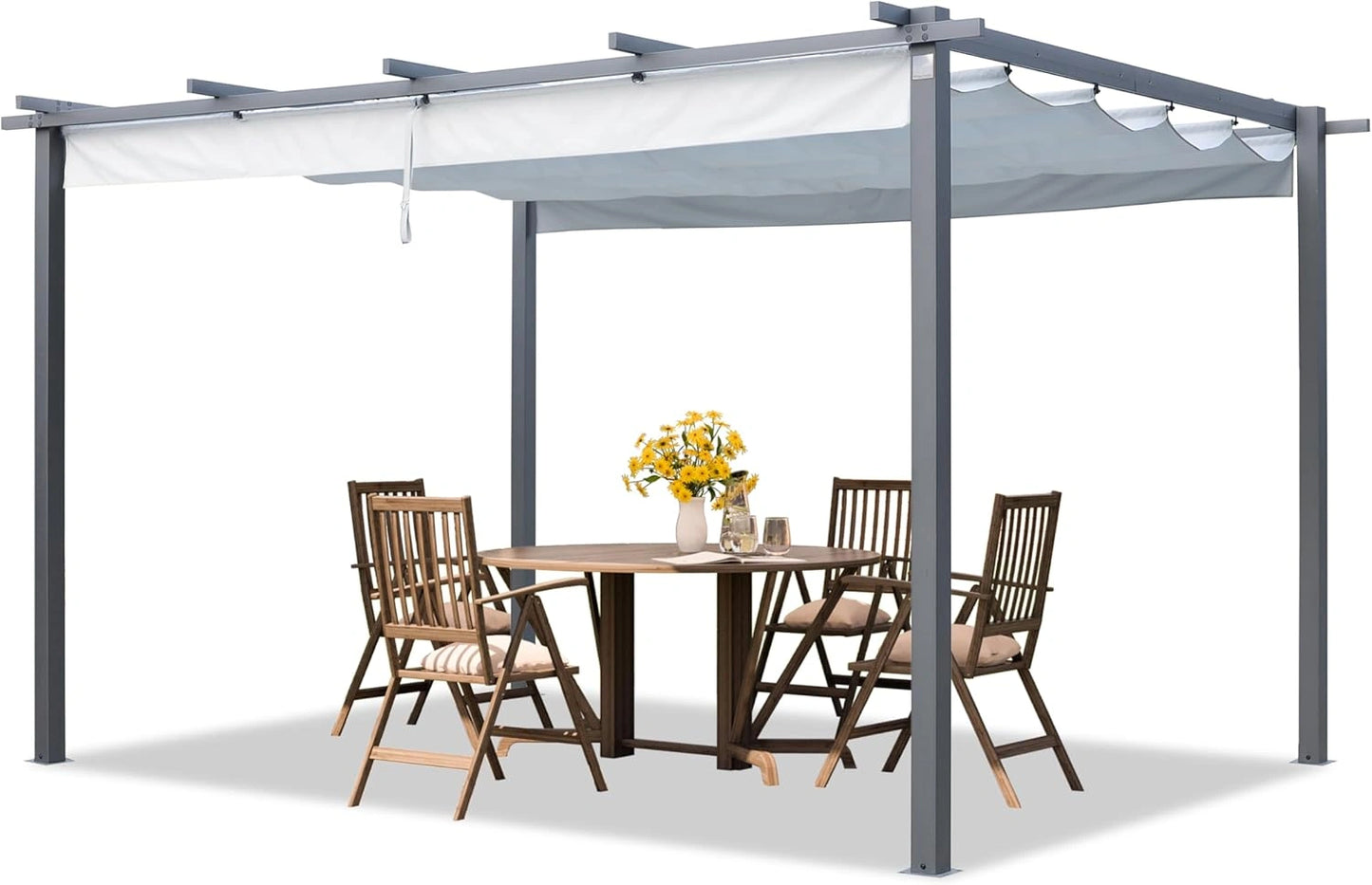 Pergola 3x4 m en Acier avec Toit R¨¦tractable Gris de PRIMEYARD