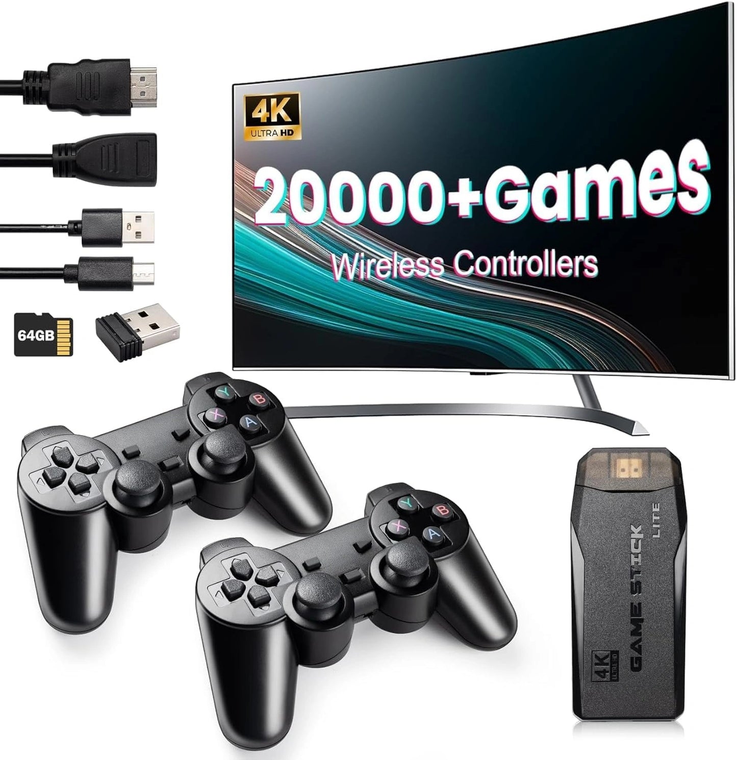 Console de Jeu R¨¦tro 128 Go avec 21 000+ Jeux, 2 Manettes, Cl¨¦ HDMI 4K, Plug & Play