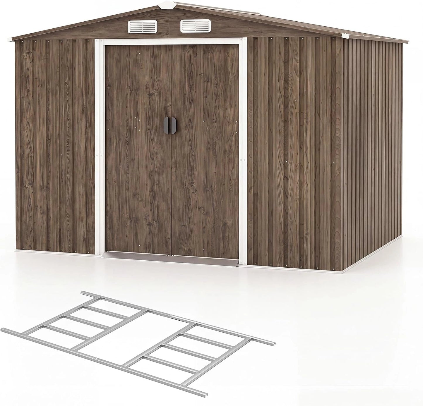 COSTWAY Abri de Jardin M¨¦tallique 5©O avec Fondation et A¨¦ration, Cabane Ext¨¦rieure 7m3 avec Porte Coulissante