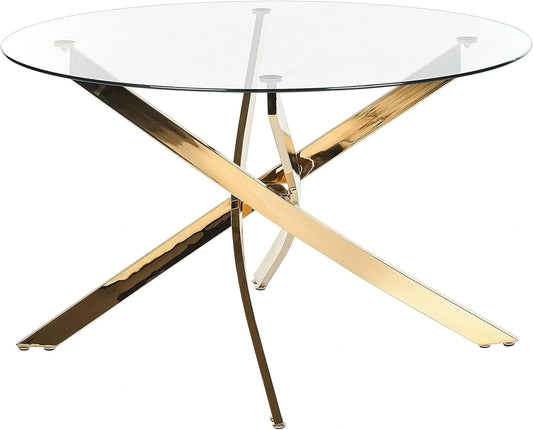 Table ¨¤ Manger Ronde en Verre Tremp¨¦ avec Pieds Dor¨¦s, 120 cm