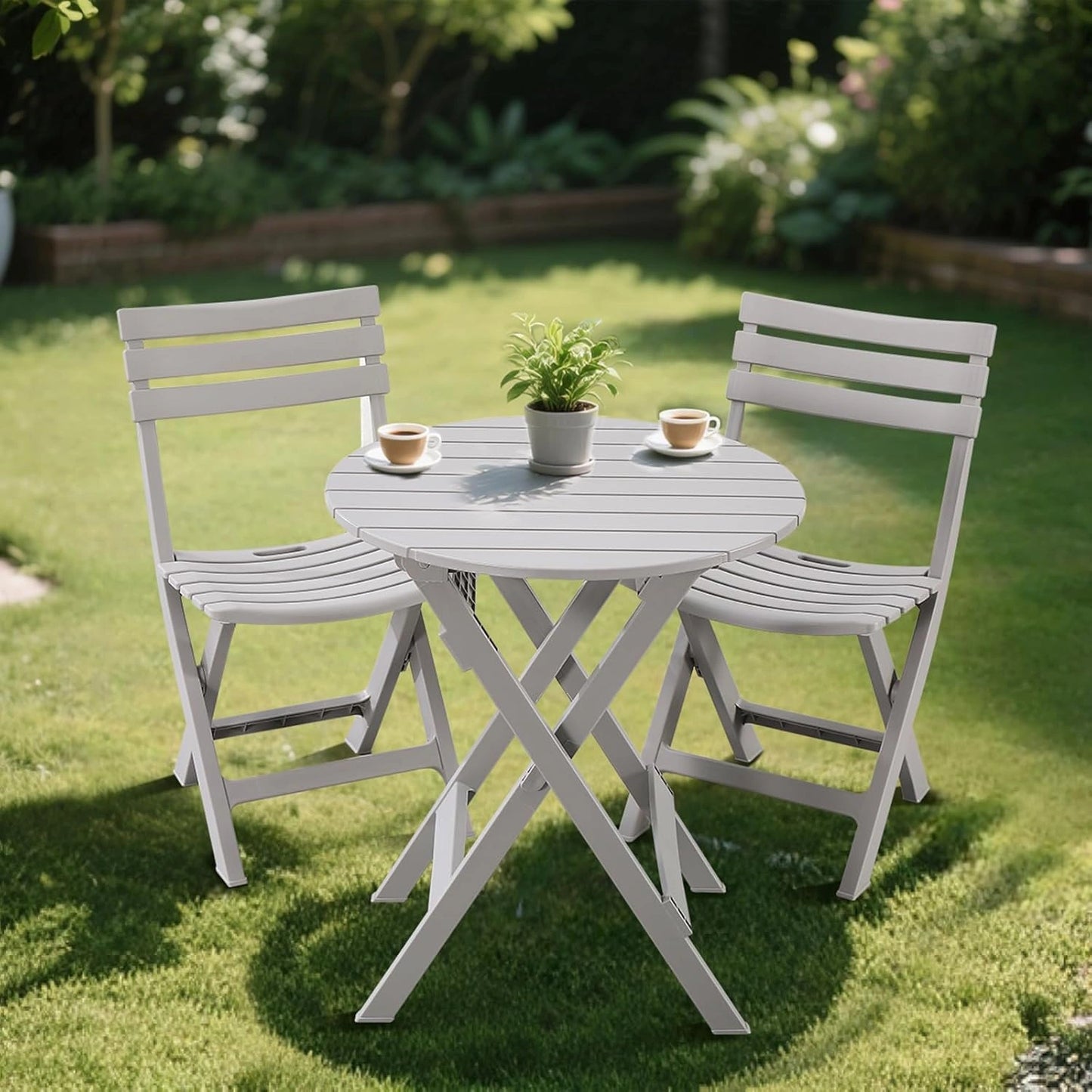 Set de Bistro Pliante 3 Pi¨¨ces en Plastique - Table et Chaises avec Dossier pour Ext¨¦rieur et Int¨¦rieur