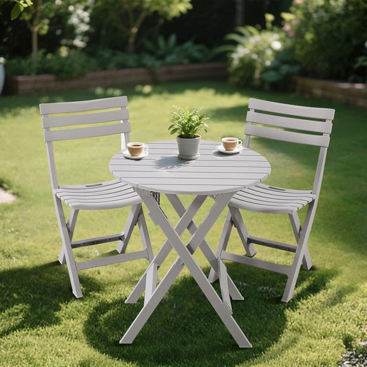 Set de Bistro Pliante 3 Pi¨¨ces en Plastique - Table et Chaises avec Dossier pour Ext¨¦rieur et Int¨¦rieur