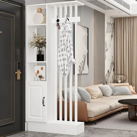 Paravent autoportant en bois avec ¨¦tag¨¨res et porte-manteau, s¨¦parateur d'espace d¨¦coratif pour maison et bureau (blanc, 100 x 30 x 205 cm)
