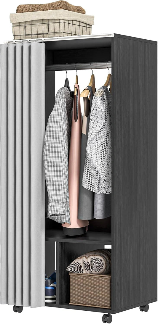 Dressing Mobile avec Rideau et ¨¦tag¨¨res Noir - 60x40x128 cm