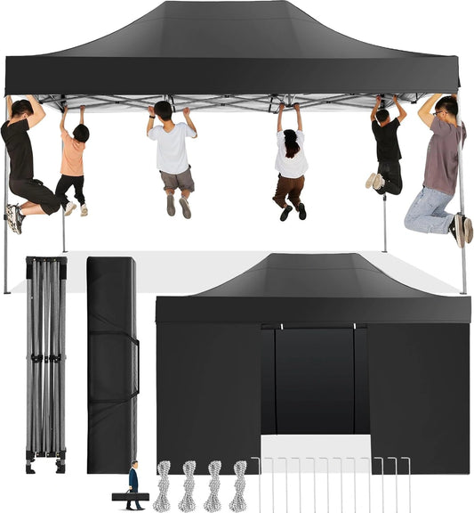 Tonnelle Pliante 3x4,5m Imperm¨¦able avec Parois Lat¨¦rales, Anti-UV, pour Jardin, Plage et Terrasse - Noir