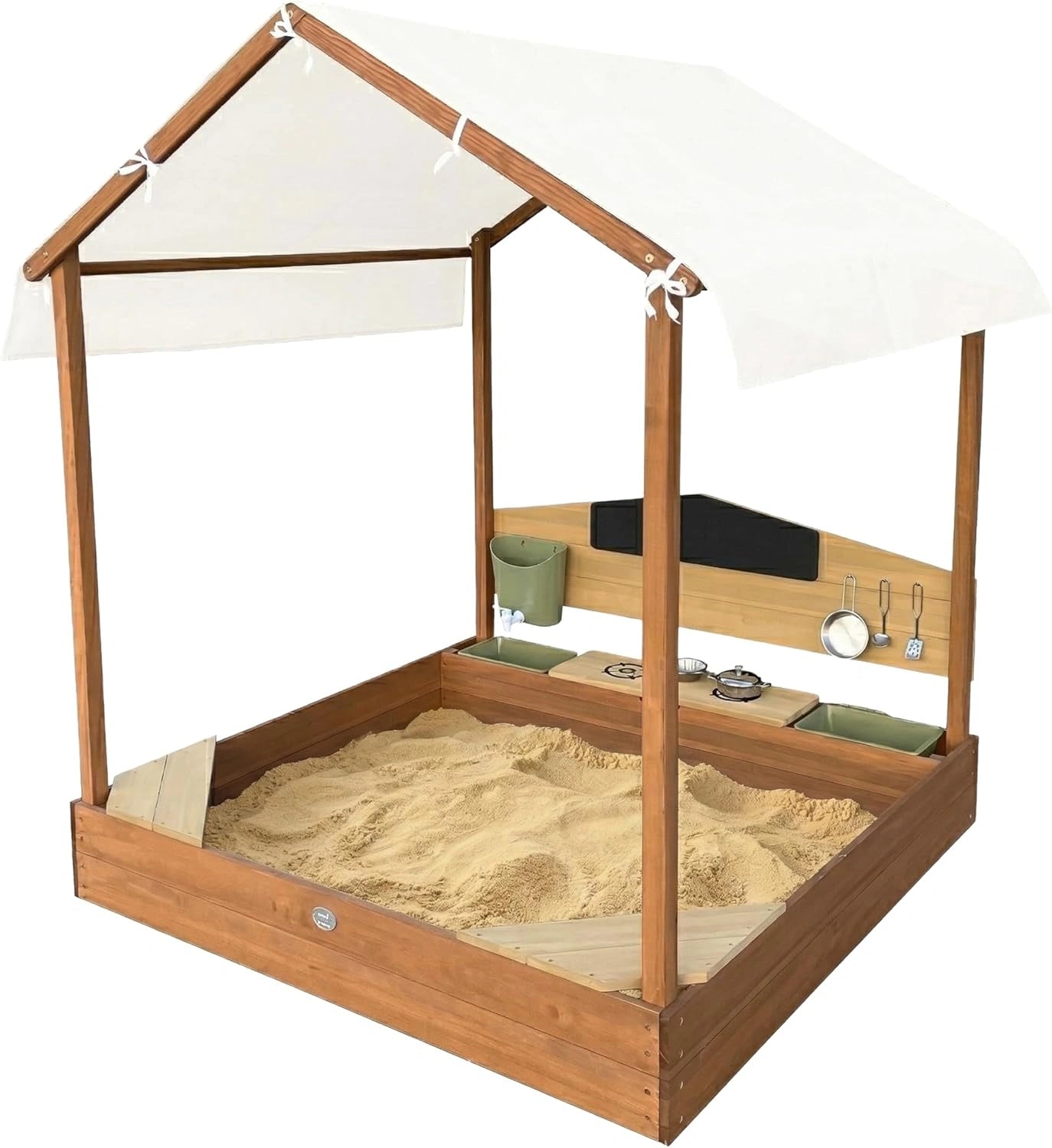 Cabane de Jeu en Bois avec Cuisine Int¨¦gr¨¦e et Accessoires - Marron, 120x120x144,5 cm