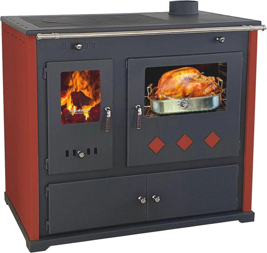 Po¨ºle ¨¤ bois rouge 9,5 kW avec four et plaque de cuisson, efficacit¨¦ A+