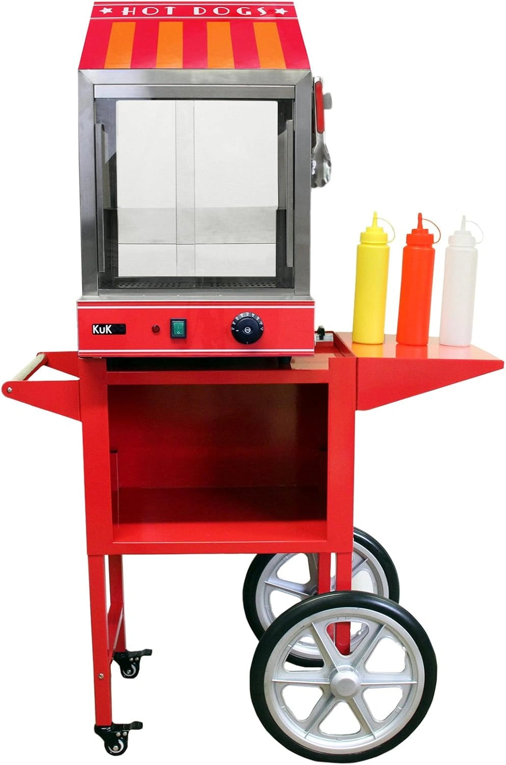 Cuiseur Vapeur Professionnel pour Hot-Dogs 2000W, Acier Inoxydable, Temp¨¦rature R¨¦glable 30-110¡ãC, Inclus Chariot et Accessoires Offerts