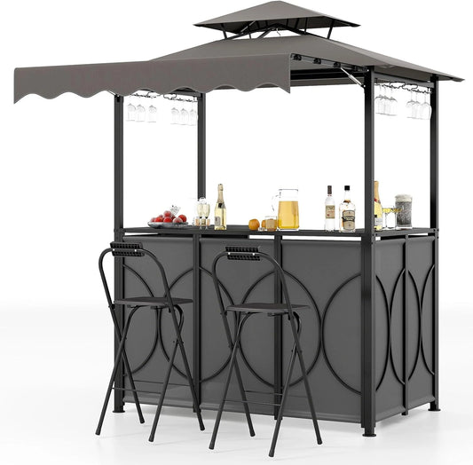Ensemble de Barbecue de Jardin avec Chaises et Auvent - Gris