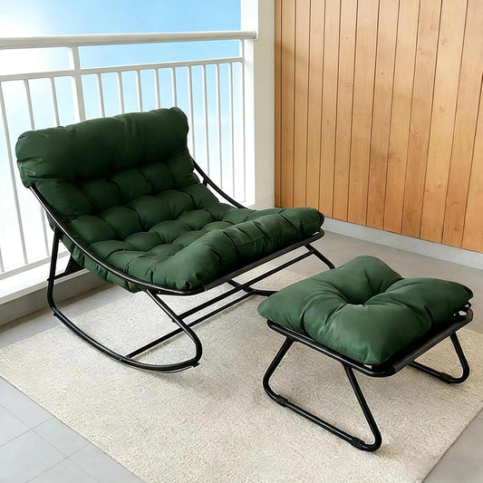 Chaise ?uf Bascule avec Repose-Pieds, Coussin Confortable, Int¨¦rieur/Ext¨¦rieur, Vert, 150kg
