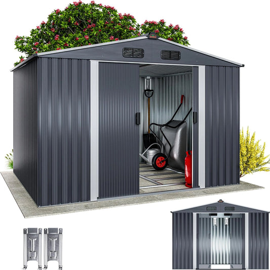 Abri de Jardin M¨¦tallique XXL avec Fondations 260x205x180 cm - Porte Coulissante Anthracite