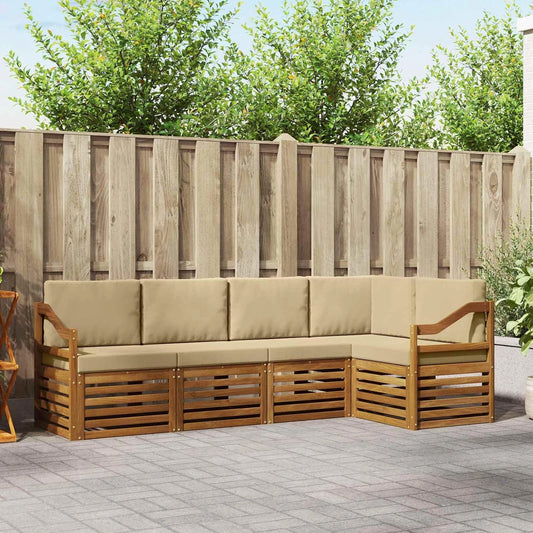 Canap¨¦ d'angle modulaire 5 pi¨¨ces acacia beige r¨¦sistant aux intemp¨¦ries