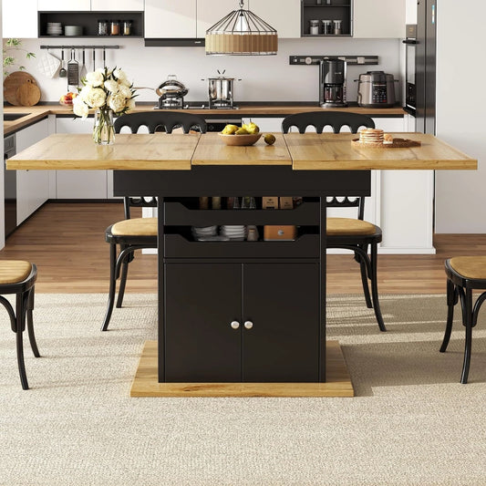 Table ¨¤ Manger Extensible pour 4 ¨¤ 6 Personnes, Rangement Int¨¦gr¨¦, Tiroirs Soft-Close, Design Compact, 110-140x80 cm, Noir