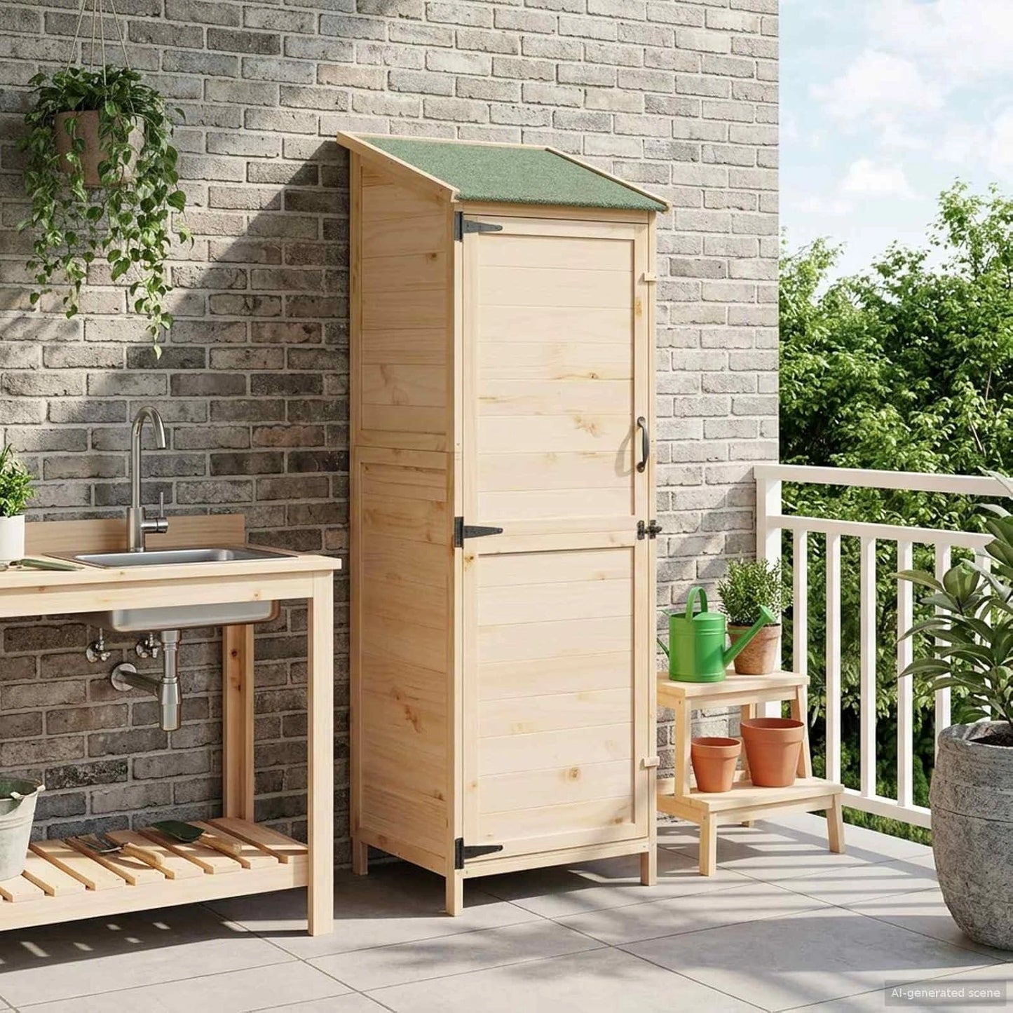 Abri de jardin en bois r¨¦sistant aux intemp¨¦ries avec toit bardeaux et verrou, id¨¦al pour outils et v¨¦los, 60 x 56 x 177 cm